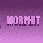 Lila háttér előtt egy kocka alakú karakter mosolyog a MORPHIT felirat mellett