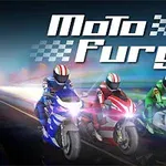 Három motoros színes motoros ruhákban és bukósisakban nagy sebességgel versenyez egymás mellett egy elmosódott háttér előtt