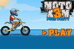 Motoros figura kék háttérrel, a képernyőn PLAY felirat
