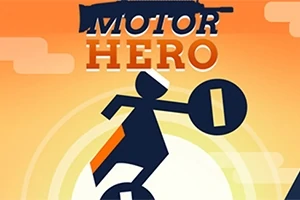Egy stilizált alak motorozik egy kerékpáron, narancssárga és sárga árnyalatú háttérrel, felül felirattal