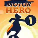 Egy stilizált alak motorozik egy kerékpáron, narancssárga és sárga árnyalatú háttérrel, felül felirattal