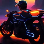 Futurisztikus motor és motoros neonfényes, éjszakai környezetben