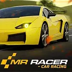 Sárga sportautó száguld az úton, körülötte elmosódott háttér és narancssárga levelek, alul a MR RACER - CAR RACING felirat