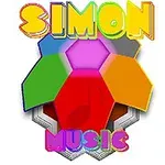 Színes hatszögletű panelek alkotnak egy formát, fölöttük és alattuk a SIMON MUSIC felirat található élénk színekkel