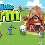 Rajzolt farm jelenet, vörös csűrrel, birkával, vízpumpával és ültetőládákkal