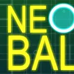 Sárga NEON BALL felirat zöld háttér előtt, az O betű kék neon körvonallal kiemelve