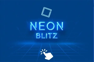 Kék háttér neon felirattal: NEON BLITZ, felette fehér négyzet, alatta kattintó kéz ikon