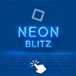 Kék háttér neon felirattal: NEON BLITZ, felette fehér négyzet, alatta kattintó kéz ikon