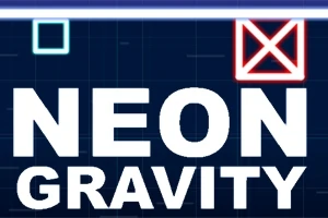 Kék és piros neon négyzetek fekete háttéren, a NEON GRAVITY szöveggel