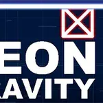 Kék és piros neon négyzetek fekete háttéren, a NEON GRAVITY szöveggel