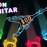 Neon hatású gitár színes fénygyűrűkkel és NEON GUITAR felirattal