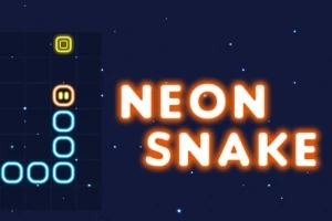 Neon színű kígyó spirális alakkal egy fekete háttér előtt, mellette „NEON SNAKE” felirat világít