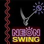 Neon színű betűkkel írt NEON SWING felirat, piros hullámos vonal, valamint egy kézlabdát tartó kéz grafikus ábrázolása