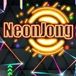 Fekete háttér előtt világító neon színű NeonJong 3D felirat geometriai mintákkal
