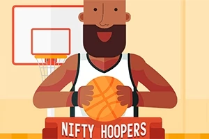 Basketball játékos karikatúrája fekete-fehér mezben kosárlabdával a kezében, háttérben kosárpalánk