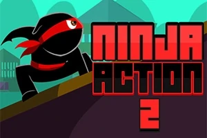 Egy fekete ruhás ninja piros fejkendővel egy ferde tetőnél, mellette Ninja Action 2 felirat