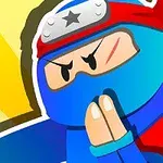 Rajzolt ninja karakter, kék ruhában és piros fejpánttal, harci pózban