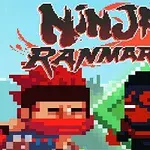 Két pixeles stílusú ninja karakter látható egy világos háttér előtt, tetején nagy méretű felirattal