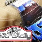 Kék autó driftel egy homokos úton, amit erőteljes fényvonalak vesznek körül, bal alsó sarokban NitroRally logó