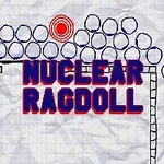 Kék grafikai elemekből álló rajzolt stílusú háttér háló mintázattal, piros körrel és a NUCLEAR RAGDOLL felirattal