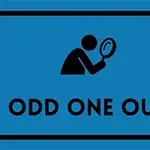 Kék háttérrel ellátott ikon ábrázolása, amelyen egy nagyítót tartó figura és az ODD ONE OUT felirat látható