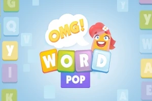 Mosolygós rajzfilmfigura beszéd buborékkal, színes betűkkel és a WORD POP felirattal