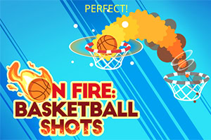 A kék háttéren egy égő kosárlabda repül a kosár felé, miközben a ON FIRE: BASKETBALL SHOTS szöveg látható