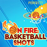 A kék háttéren egy égő kosárlabda repül a kosár felé, miközben a ON FIRE: BASKETBALL SHOTS szöveg látható