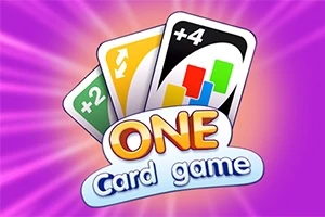 Színes lila háttér előtt három kártyalap látható +2, forduló nyilak és +4 jelzésekkel, alatta pedig az ONE Card game felirat