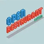 Színes, háromdimenziós stílusú szöveg, amely azt mondja: OPEN RESTAURANT BEGIN