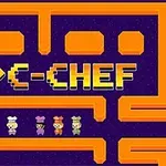 Narancssárga labirintus lila háttérrel és középen pixeles PQC-CHEF felirattal, valamint négy szakácsfigura alul