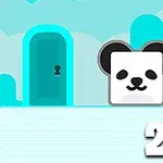 Két stilizált, négyzet alakú állatfigura (malac és panda) egy zárt ajtó előtt kék háttérrel