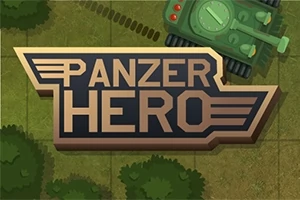 A Panzer Hero felirat egy zöld tankkal egy növényzettel borított háttér előtt