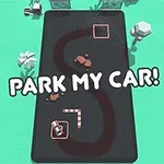 Egy zöld háttér előtt S alakú úttal és autókkal, középen a Park My Car!