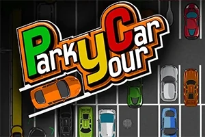 Színes autók parkolnak egy parkolóban, középpontban színes feliratokkal