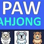 Kék háttérrel illusztrált kép, amelyen a PAW MAHJONG felirat és négy állatos ikon látható: tigris, bárány, koala és medve