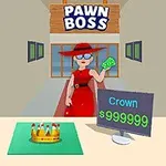 Nő piros ruhában pénzzel a kezében, egy korona van az asztalon, mellette árcédula a Crown $999999 felirattal