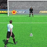 Egy futballista büntetőt készül rúgni a kapus előtt a focipályán
