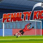 Egy focipályán egy kapus vetődik a labda felé, miközben mellette egy másik játékos áll, háttérben a Penalty Kick felirattal