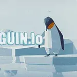 Egy alacsony poligonú pingvin áll egy jégtáblán, világoskék háttérrel, mellette a PENGUIN