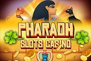 Fáraókori témájú grafika egyiptomi figurával, két macskával, aranyérmékkel és lóhere levelekkel