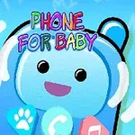 Kék háttér előtt egy mosolygós, rajzolt telefonfigurát színes Phone for Baby felirat díszít, körülötte hanghullámokkal