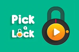 Zöld háttér előtt látható egy fekete lakat, benne egy sárga play gombbal, mellette pedig a Pick a Lock felirat