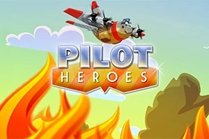 Repülőgép látható a levegőben, alatta lángok és Pilot Heroes felirat
