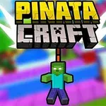 Egy zombi figura piñataként lóg le a Pinata Craft felirat alatt, színes, pixeles háttérrel