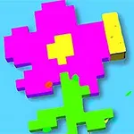 Pixeles, élénk színű virág kék háttérrel