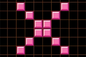 Rácsos alapon elrendezett rózsaszín kockaalakzatok geometriai mintát formálnak
