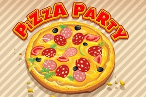 Pizza rajz paradicsommal, kolbásszal, olívabogyóval és a Pizza Party felirattal