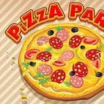 Pizza rajz paradicsommal, kolbásszal, olívabogyóval és a Pizza Party felirattal