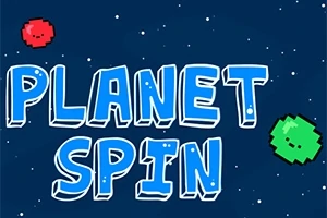 A kék háttér előtt nagy betűkkel a PLANET SPIN szöveg látható, két aranyos rajzolt bolygóval körülvéve